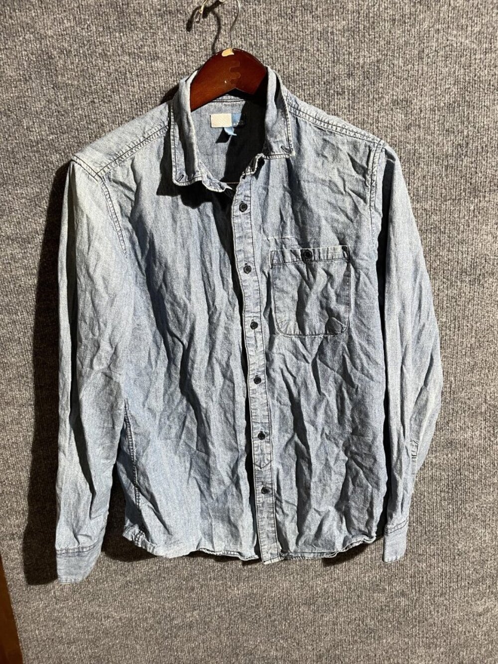 14th & Union Shirt Mens Medium Blue Chambray Button Front Long Sleeve Cotton